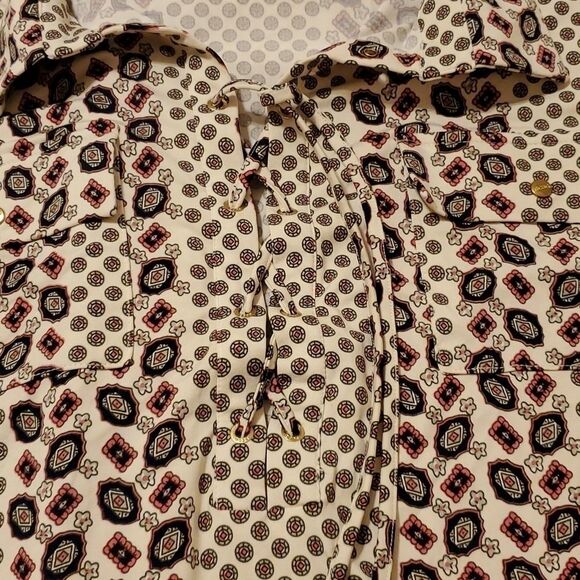 BCBGMaxazria lace up, cream, navy & mauve pattern tunic top size XL - Picture 6 of 10